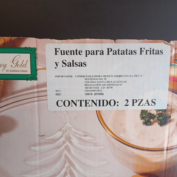Holiday 16K Gold Indiana Glass Chip Dip Set (Fuente para Patatas Fritas y Salsa) - Picture 9 of 15